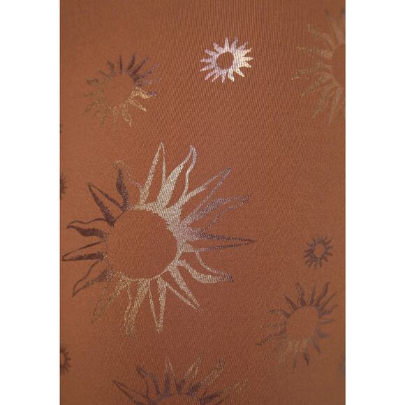 Beyond Yoga Womens Sun Print High Waisted Metallic Midi Leggings Cinnamon Tan XS - Picture 4 of 10